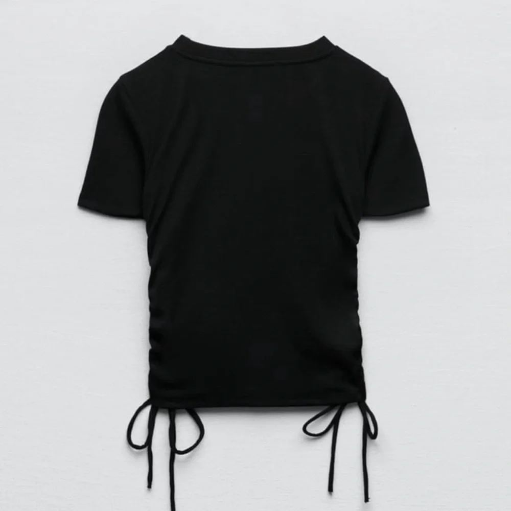Zara ruched ribbed t-shirt black, Size Small - Picture 2 of 6